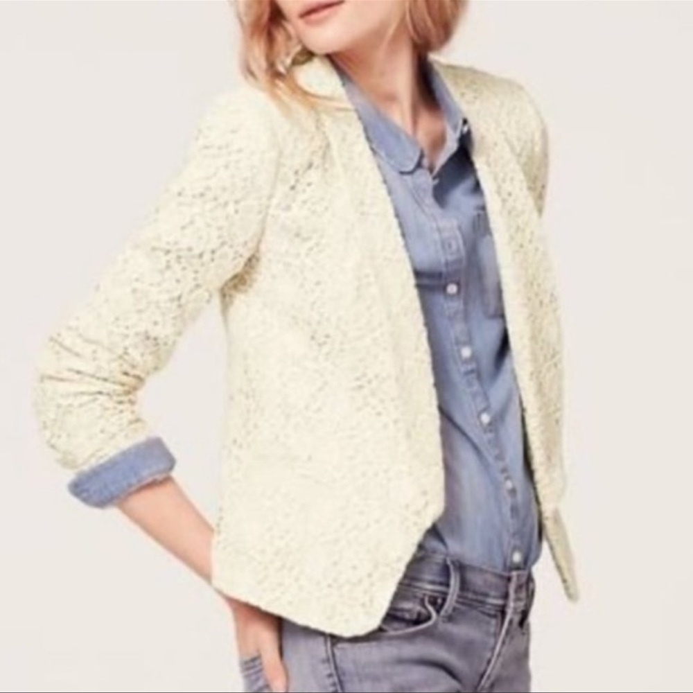 LOFT Lace Blazer Cream